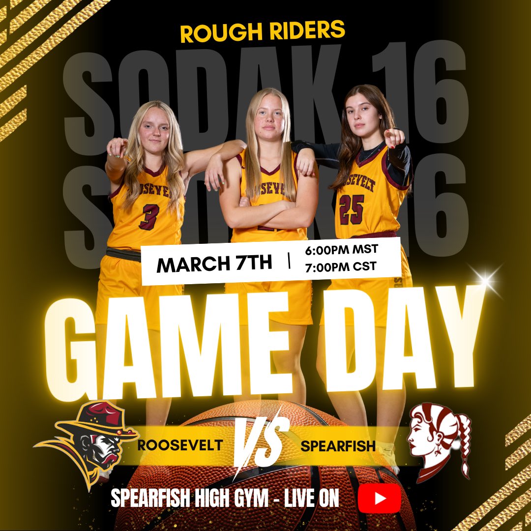 📣📣It’s Game Day - SoDak 16 Edition📣📣

The Lady Riders head across the State, 394 miles to take on the Lady Spartans of Spearfish. Winner to the State Tournament next weekend!

📍- Spearfish High School Gym 

⌚️ - 6:00 PM MST Tip Off 

📺 - YouTube youtube.com/@spearfishspar…