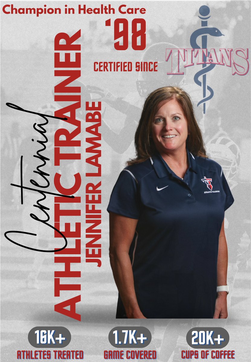 CEN10 Athletic Training (@cen10ats) on Twitter photo Champions in Health Care!
Jennifer Lamabe has dedicated 21 years to CHS, treating student-athletes and inspiring countless SATs to pursue careers in healthcare.
Thank you for all that you do!
#NATM #AthleticTrainer <a href="/Cen10titans/">Centennial HS</a> <a href="/Friscoisdsports/">Official Frisco ISD Sports</a> Champions in Health Care!
Jennifer Lamabe has dedicated 21 years to CHS, treating student-athletes and inspiring countless SATs to pursue careers in healthcare.
Thank you for all that you do!
#NATM #AthleticTrainer <a href="/Cen10titans/">Centennial HS</a> <a href="/Friscoisdsports/">Official Frisco ISD Sports</a>