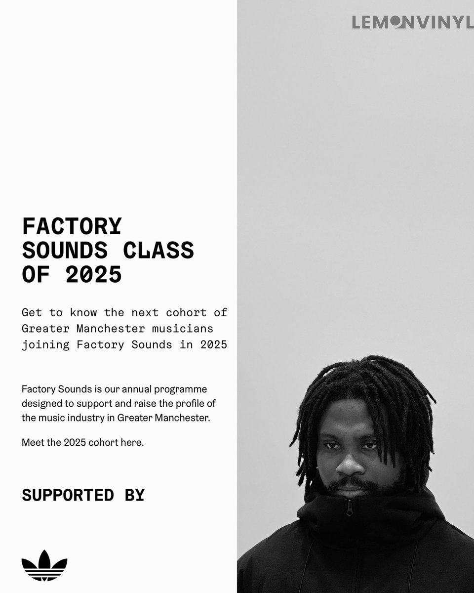 TheLemonVinyl's tweet photo. Exciting news for the #LemonVinyl community 💫

We have recently been selected as part of the 2025 CoHorts for Greater Manchester’s FACTORY SOUND @factoryintl Programme supported by #Adidas. 

Joining this Programme affords us the opportunity to impact every member of our community including you guys on shaping and creating the sounds of tomorrow. 

This is a step in a new direction for #LemonVinyl and we’re beyond honored to be part of this experience.

Through the course of this Programme, Our Co-Founder @hakeeb_ will be representing our interests and we would bring the community progress milestone as they unravel 🫂

Remember, #LemonVinyl is all about #PeopleCultureCommunity 🍋

#LemonVinyl #TheLemonVinyl