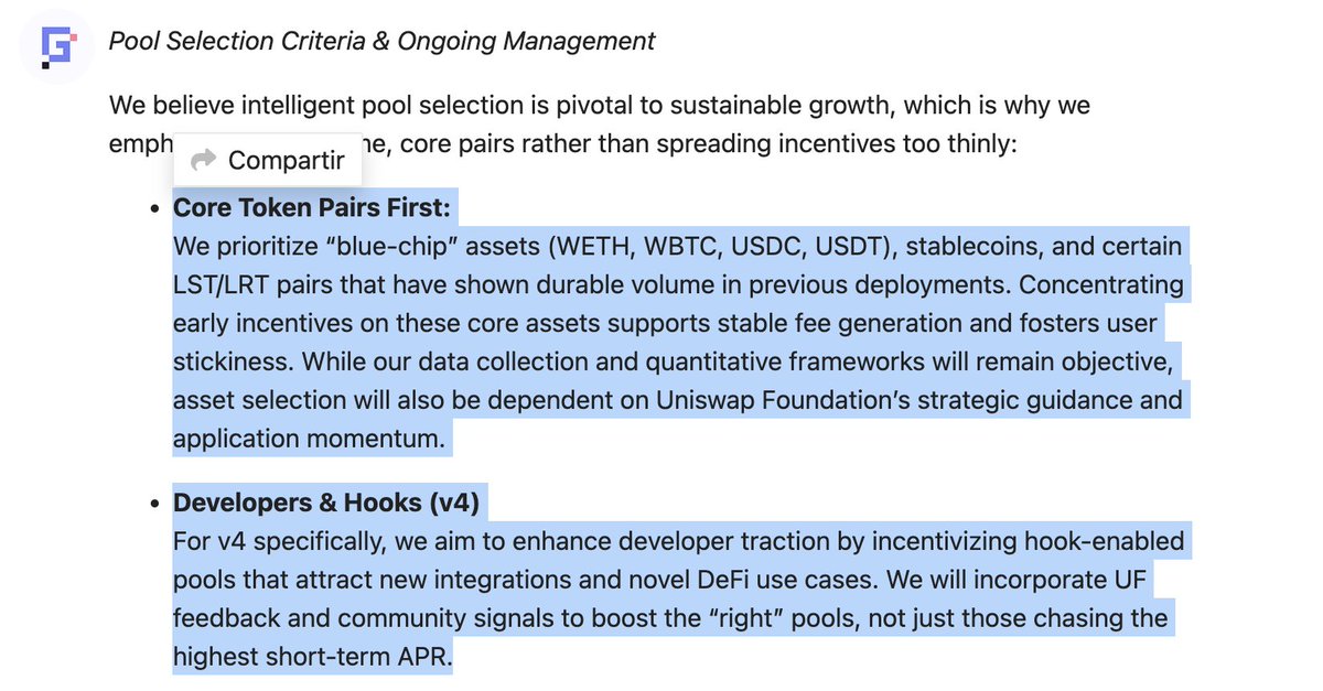 tumilett's tweet image. Uniswap recently approved a proposal allocating $24M in $UNI tokens to a 6-month incentive program aimed at accelerating adoption of Uniswap v4 Hooks. Gauntlet, tasked with managing this program, has outlined clear selection criteria emphasizing:
- "Hooked" pools that leverage…