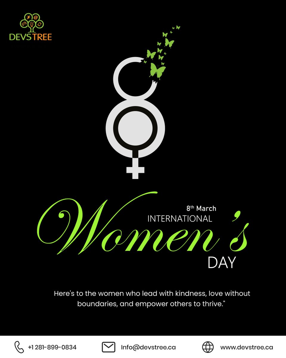 DevstreeCA's tweet image. 🌸 Celebrating International Women&apos;s Day! 🌸

At Devstree Canada, we honor the strength, resilience, and brilliance of women who lead with kindness, break barriers, and inspire change. 💪✨

#DevstreeCA #InternationalWomensDay #WomenInTech #Empowerment #Innovation