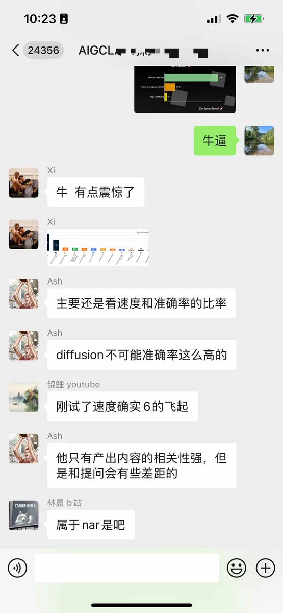 aigclink's tweet image. 这才是震撼业界的大新闻，晚上群里的兄弟们都震惊了，赶紧去体验了下Mercury模型，被它的速度直接震惊到懵逼了，竟然能这么快

仔细去看了下，这是全球首个可商用的diffusion llm大语言模型，重点是llm大语言模型用了diffusion，以前我们都适用它做图像和视频训练和应用，这次竟然用在了语言上。…