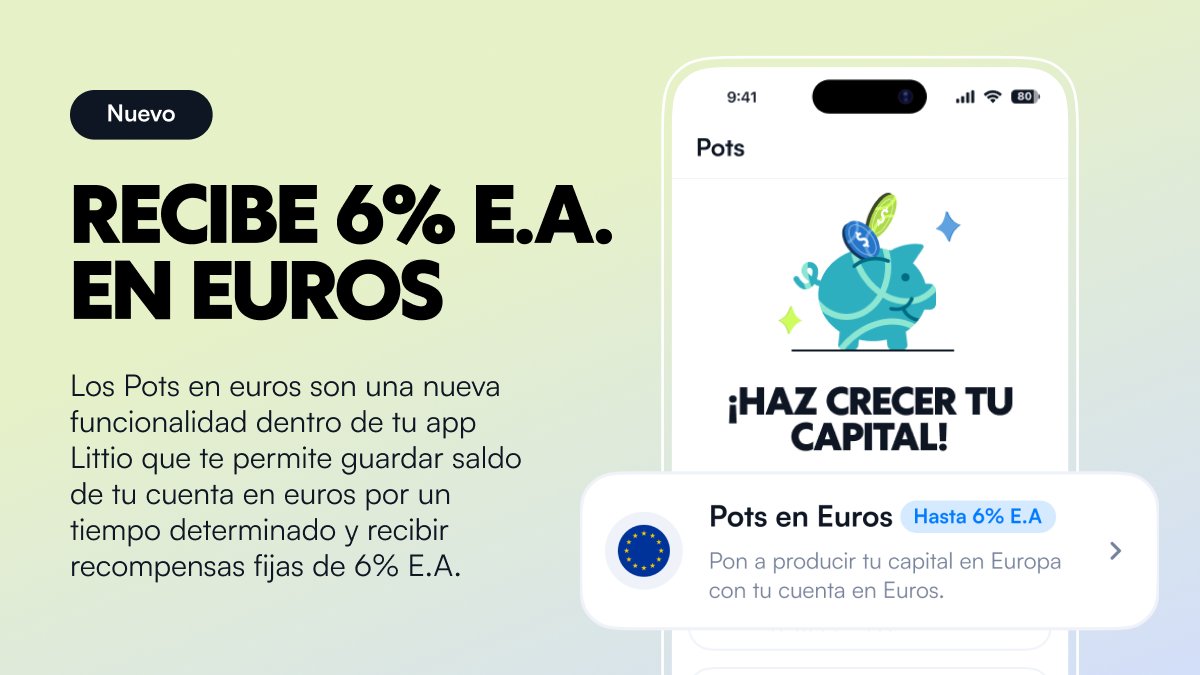 littioco's tweet image. ¡Nuevo! Haz crecer tu capital al recibir recompensas del 6%E.A. en euros. 🇪🇺
