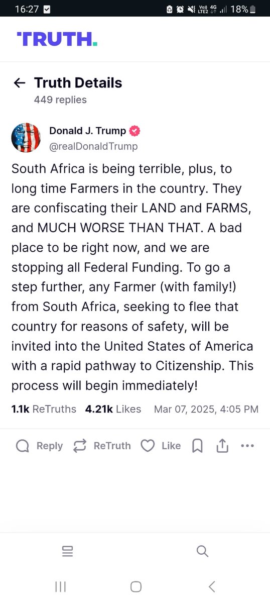 karynmaughan's tweet image. JUST IN:

According to President Trump, “any farmer”  who is “seeking to flee” South Africa “for reasons of safety” that can now apply to become a US citizen - rather than a refugee.