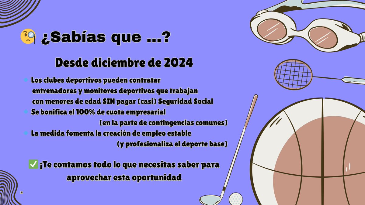 📢 [1/5] ¡Atención clubes deportivos y entrenadores! 📢

Desde diciembre de 2024, los clubes no profesionales y sin ánimo de lucro pueden contratar entrenadores de menores con una bonificación del 100% en Seguridad Social. 💰⚽🏀

¿Quieres saber cómo funciona? 🧵👇

#DeporteBase