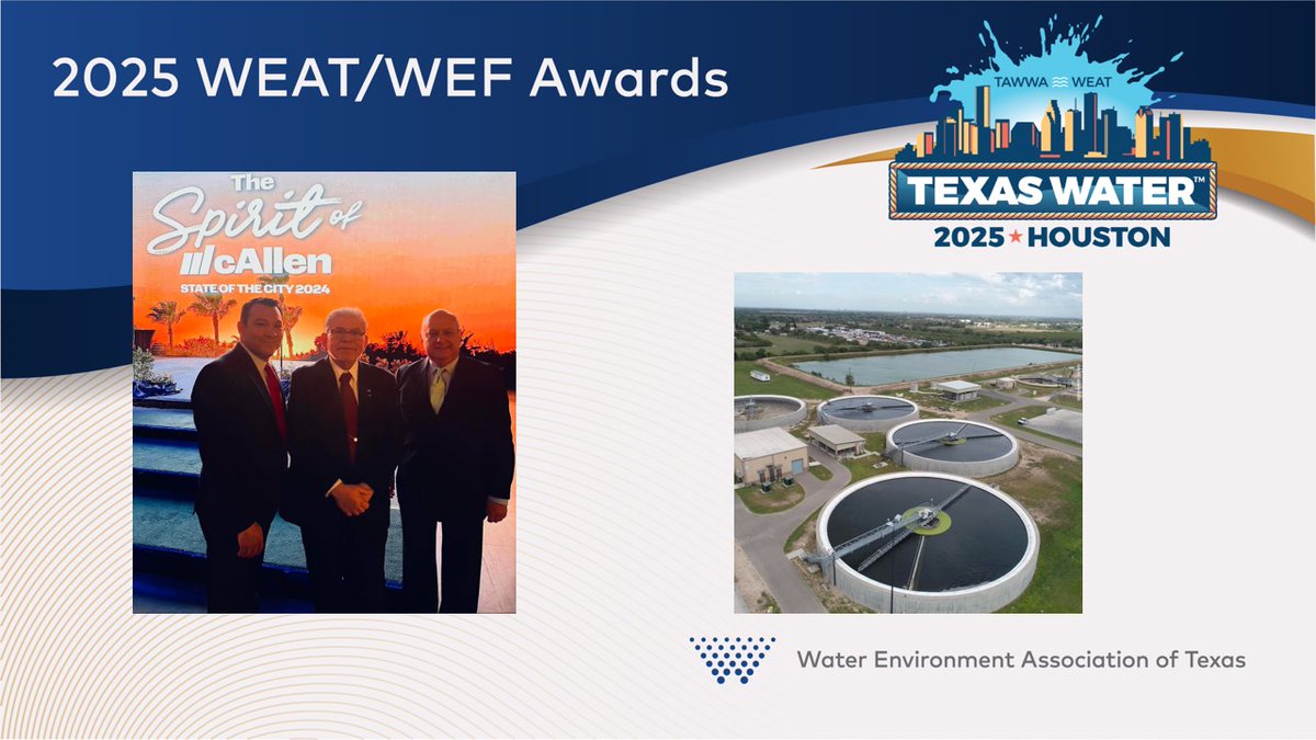 WEAT (@weatxorg) on Twitter photo Celebrating <a href="/MyMcAllenPU/">McAllenPublicUtility🚰</a> for being awarded the WEAT Exemplary Employer (Public Sector) Award, which recognizes Texas employers who support and facilitate their employees’ involvement and activities within the WEAT and WEF organizations.
#TXWater25 Celebrating <a href="/MyMcAllenPU/">McAllenPublicUtility🚰</a> for being awarded the WEAT Exemplary Employer (Public Sector) Award, which recognizes Texas employers who support and facilitate their employees’ involvement and activities within the WEAT and WEF organizations.
#TXWater25