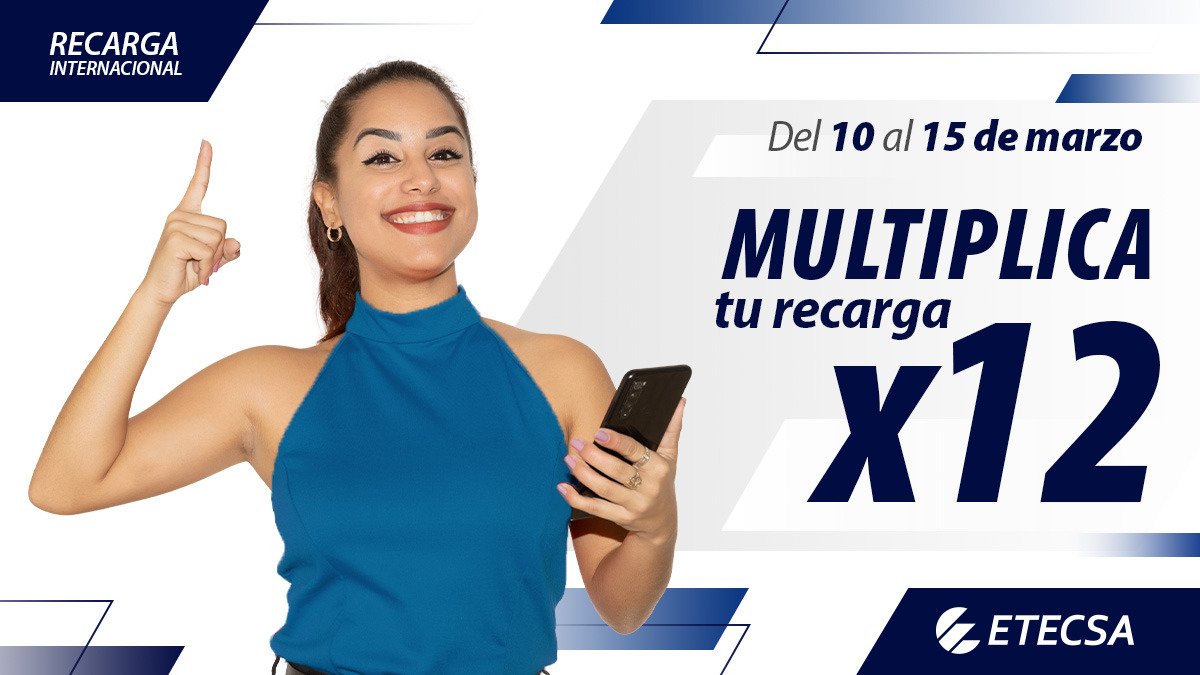 ✨ Llega el mes de la mujer y ¡te damos más para que celebres a lo grande! ✨ Multiplica el valor de tu recarga x12 y disfruta de más saldo para llamar 📞, compartir 📲, chatear 💬 y navegar 🌐. etecsa.cu  para conocer todos los detalles. 🔗
#RecargaInternacional