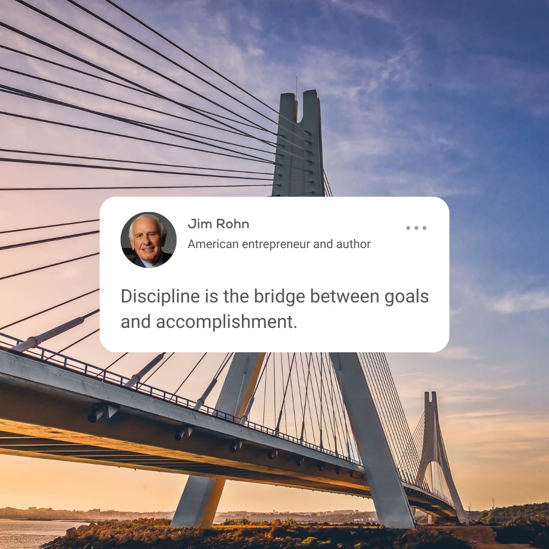 BlueSoftWeb's tweet photo. "Discipline is the bridge between goals and accomplishment."
#JimRohn #DisciplineEqualsSuccess #GoalSetting #SuccessHabits https://t.co/Vvj1tBR7RB