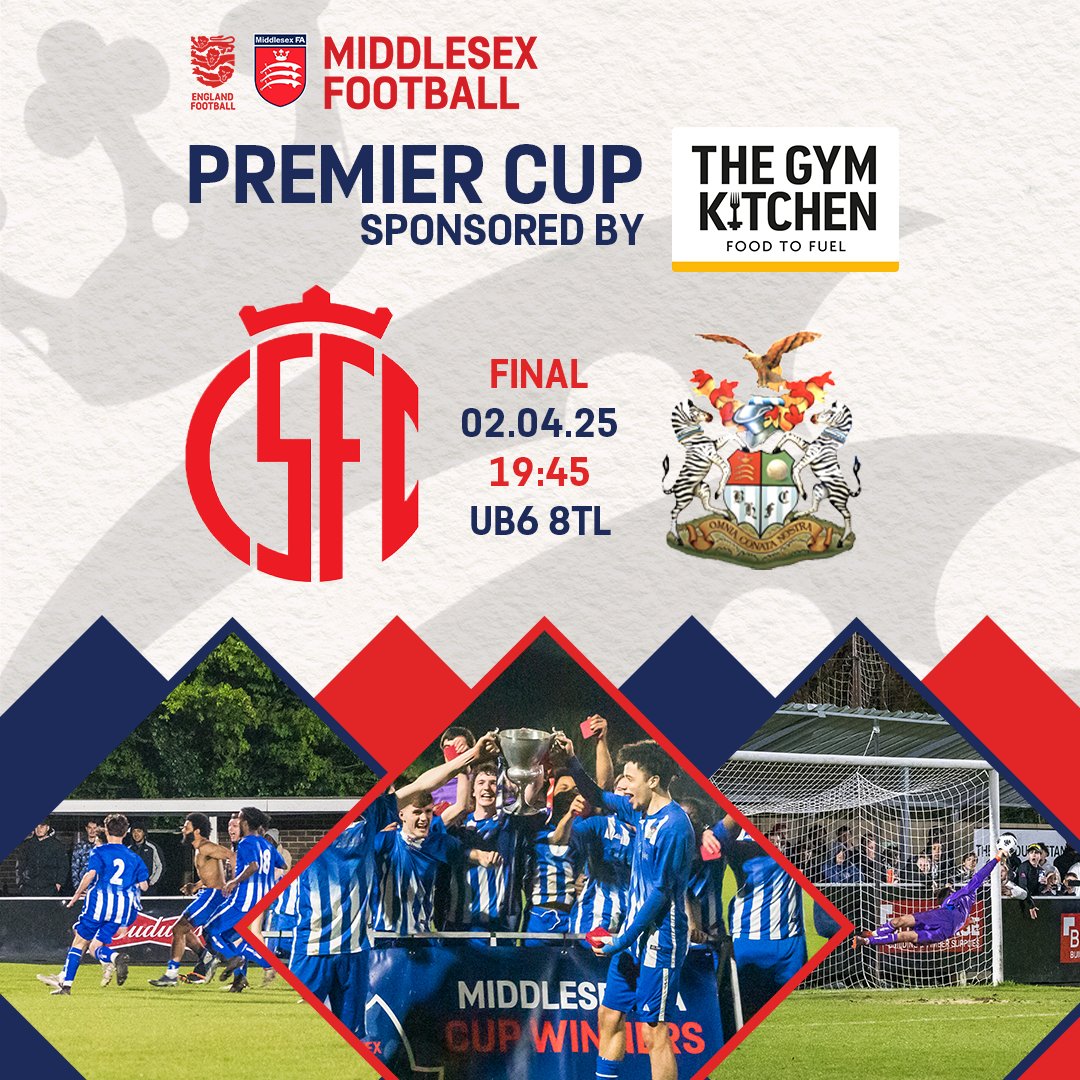 🏆 We are delighted to announce details of our Premier Cup Final on Weds 2nd April. 

Last year's winners <a href="/BrookHouseFC/">Brook House FC</a> aim to retain their trophy against <a href="/CivilServiceFC/">Civil Service FC</a> at <a href="/hanwelltownfc/">Hanwell Town (Toon) FC</a> 

Thanks to our sponsors <a href="/thegymkitchen/">The Gym Kitchen</a> 

Tickets available here: tinyurl.com/bdz6rayn