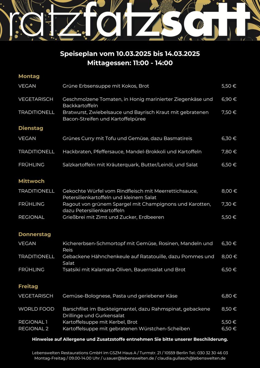 Unsere Karte für die nächste Woche. Wir freuen uns auf euren Besuch!
#ratzfatzsatt