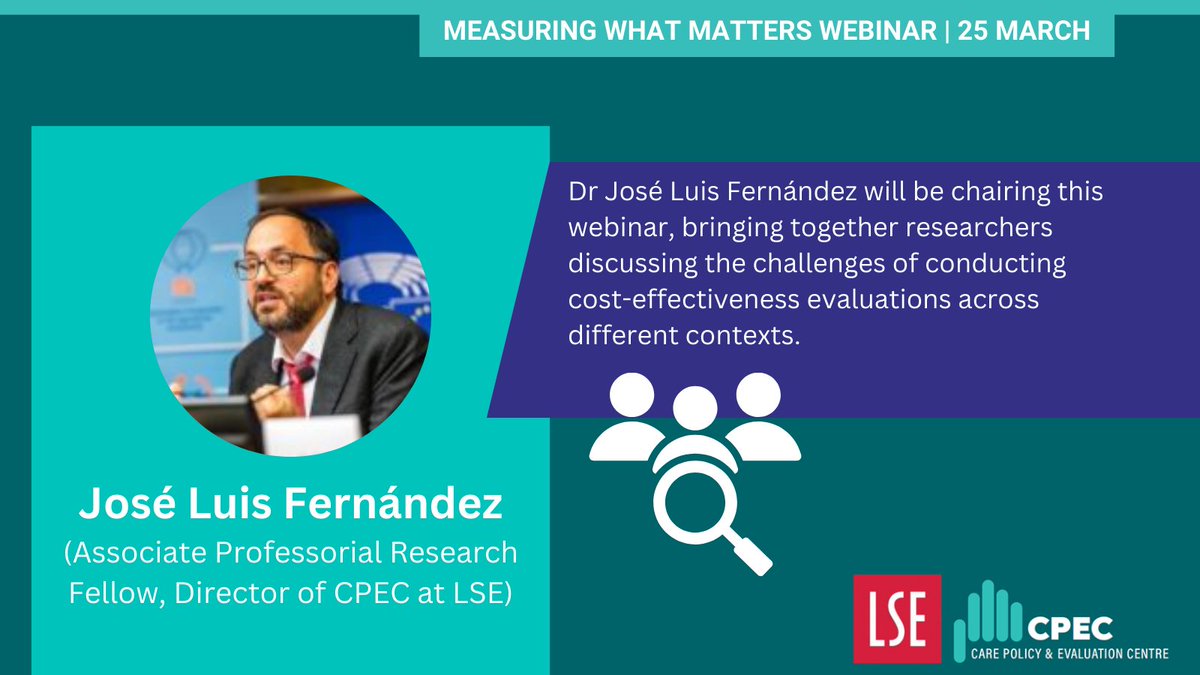 Care Policy and Evaluation Centre (@cpec_lse) on Twitter photo 2/5 Join us for an insightful webinar chaired by Dr. José Luis Fernández! <a href="/joselele/">Jose Luis Fernandez 🇪🇺</a> 📢
Researchers will discuss the challenges of conducting cost-effectiveness evaluations across different contexts.
Register here: 📅lse.zoom.us/meeting/regist…
#CostEffectiveness #HealthEconomics 2/5 Join us for an insightful webinar chaired by Dr. José Luis Fernández! <a href="/joselele/">Jose Luis Fernandez 🇪🇺</a> 📢
Researchers will discuss the challenges of conducting cost-effectiveness evaluations across different contexts.
Register here: 📅lse.zoom.us/meeting/regist…
#CostEffectiveness #HealthEconomics