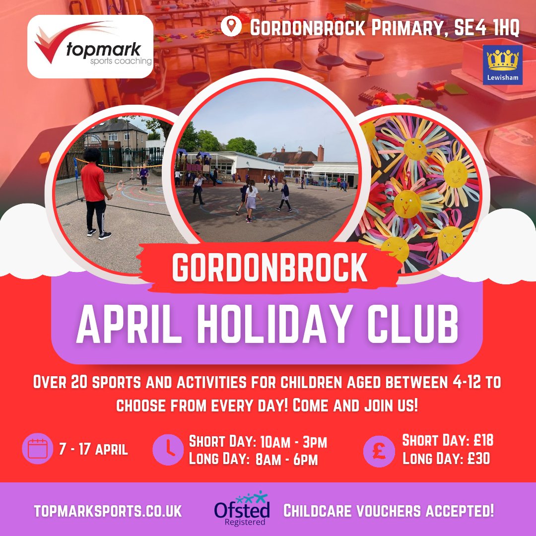 TopmarkSports's tweet image. April Holiday Clubs!
📍 Valley, Bromley
📍 Gordonbrock, Lewisham 
🔗 topmarksports.co.uk

#TOPMARK