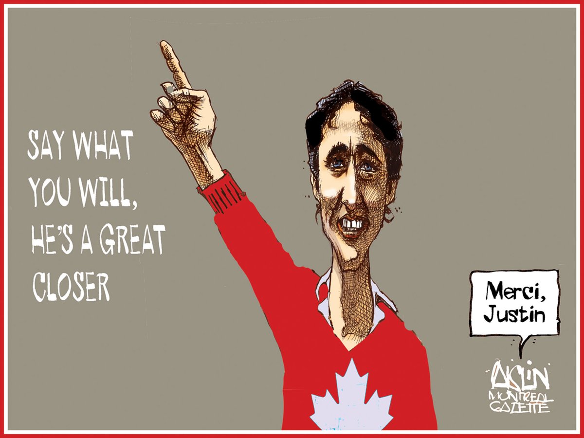 Aislin's Saturday #MontrealGazette tribute cartoon to #JustinTrudeau and the great job he has done recently defending out country