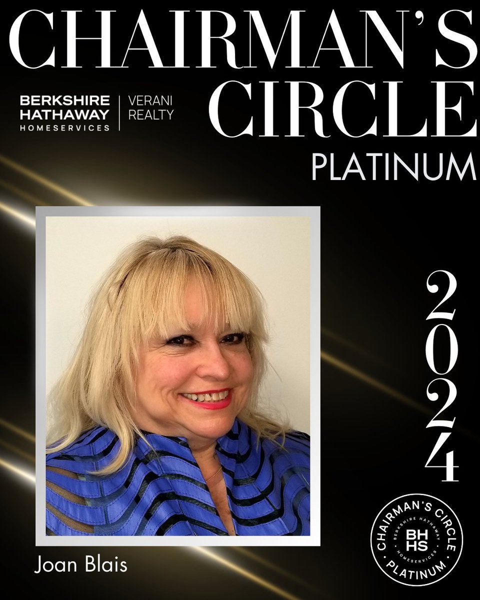 🎉 Congratulations to Joan Blais on achieving the Berkshire Hathaway HomeServices Chairman's Circle Platinum Award! 🏆 This prestigious honor is awarded to the Top 1% of the entire network—an incredible accomplishment! Your dedication, expertise, and hard work set you apart. 👏