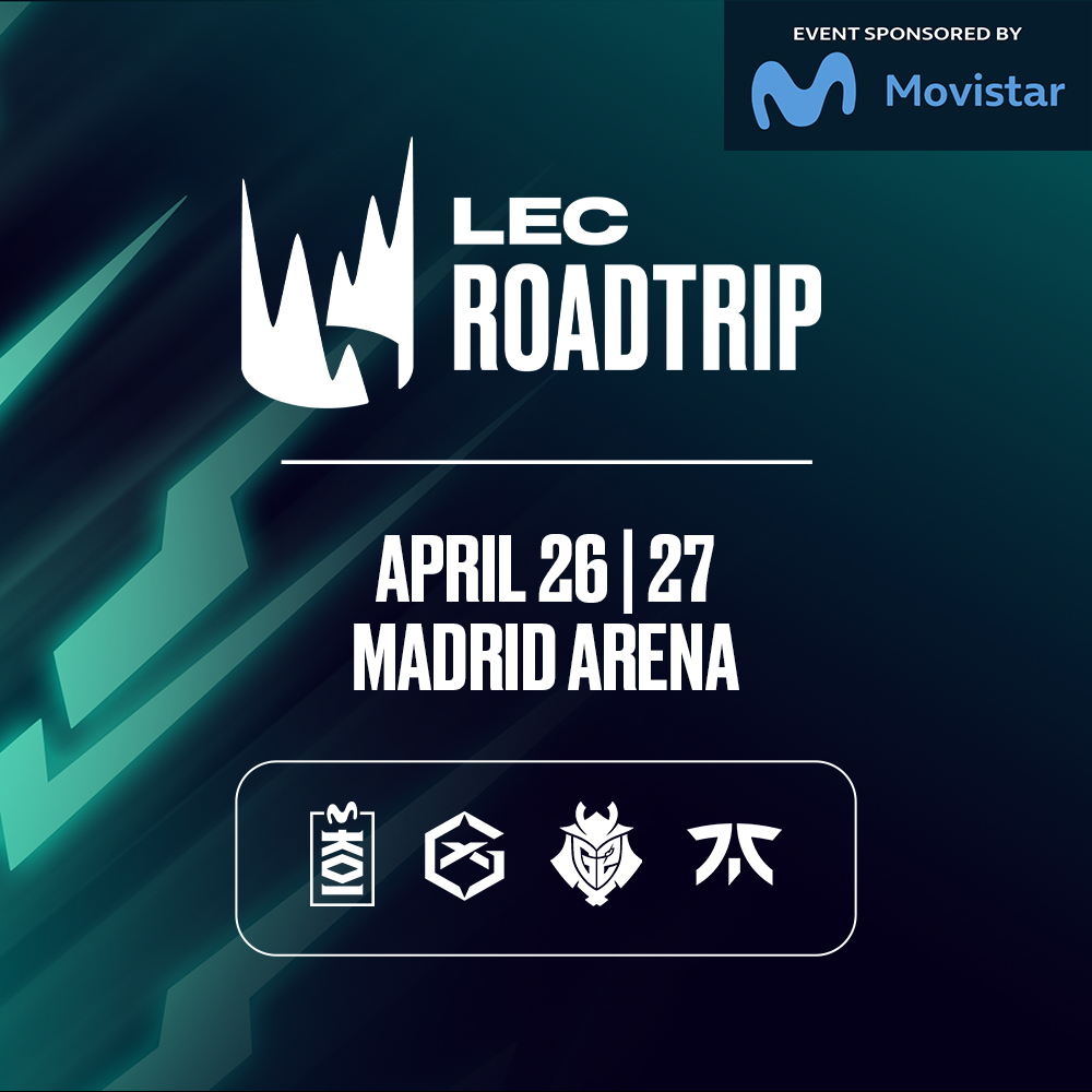 Vive una jornada de la LEC por primera vez en Madrid 🔥
4 de los mejores clubs de Europa de League of Legends dispararán dos partidos el 26 de abril y dos partidos el 27 de abril. Los equipos invitados a este evento son G2, FNATIC, MOVISTAR KOI y GIANTX

👉bit.ly/4hfH0YQ
