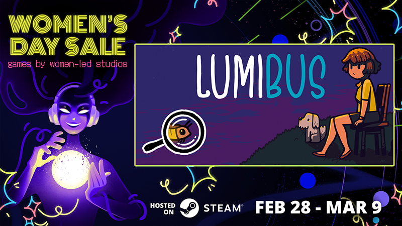The #WomensDaySale by the lovely
<a href="/wingsfundme/">WINGS</a> on <a href="/Steam/">Steam</a> is slowly running out!

#LumiBus a tiny #cozygame about everyday moments, simple encounters, and the stories that unfold along the way. 🚍✨
Enjoy this slice-of-life experiences 💖
#CozyGames #WomensDay #SteamDemo #IndieGame