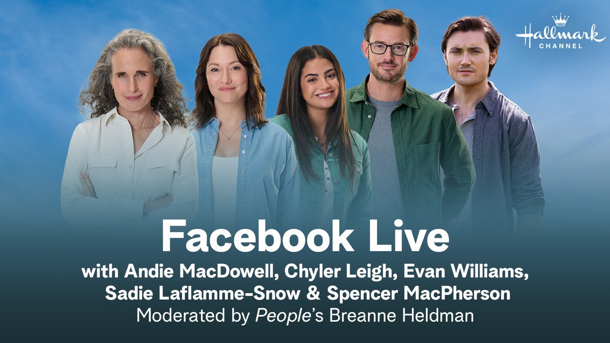 hallmarkchannel's tweet photo. Are you ready for the season 3 finale of #TheWayHome?
Join #AndieMacDowell, @chy_leigh, @evan_m_williams, @sadielsnow, and #SpencerMacpherson for a special Facebook Live moderated by @people's @breannenyc today at 1pm ET. @TheWayHomeX https://t.co/QbnJEFR1xb