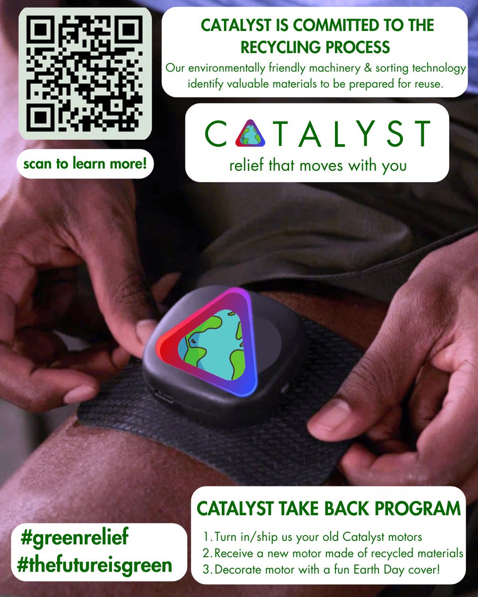 catalystvei's tweet image. In honor of Earth Day, for the whole month of April, CATALYST is initiating our take back program!! Scan the QR code for how to take the first step to greener relief! #thefutureisgreen #greenrelief