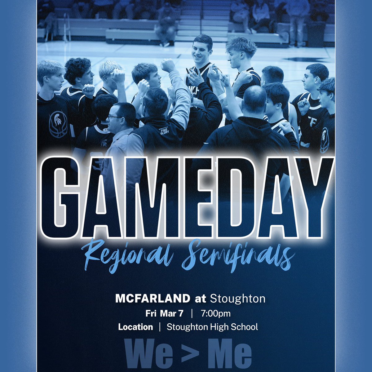 🔥Game day! 🔥
Regional Semifinal tonight at Stoughton!
Tip time is 7:00pm. Winner advances to the Regional Final on Saturday! 

Livestream in Hudl Fan: fan.hudl.com/usa/wi/stought…
