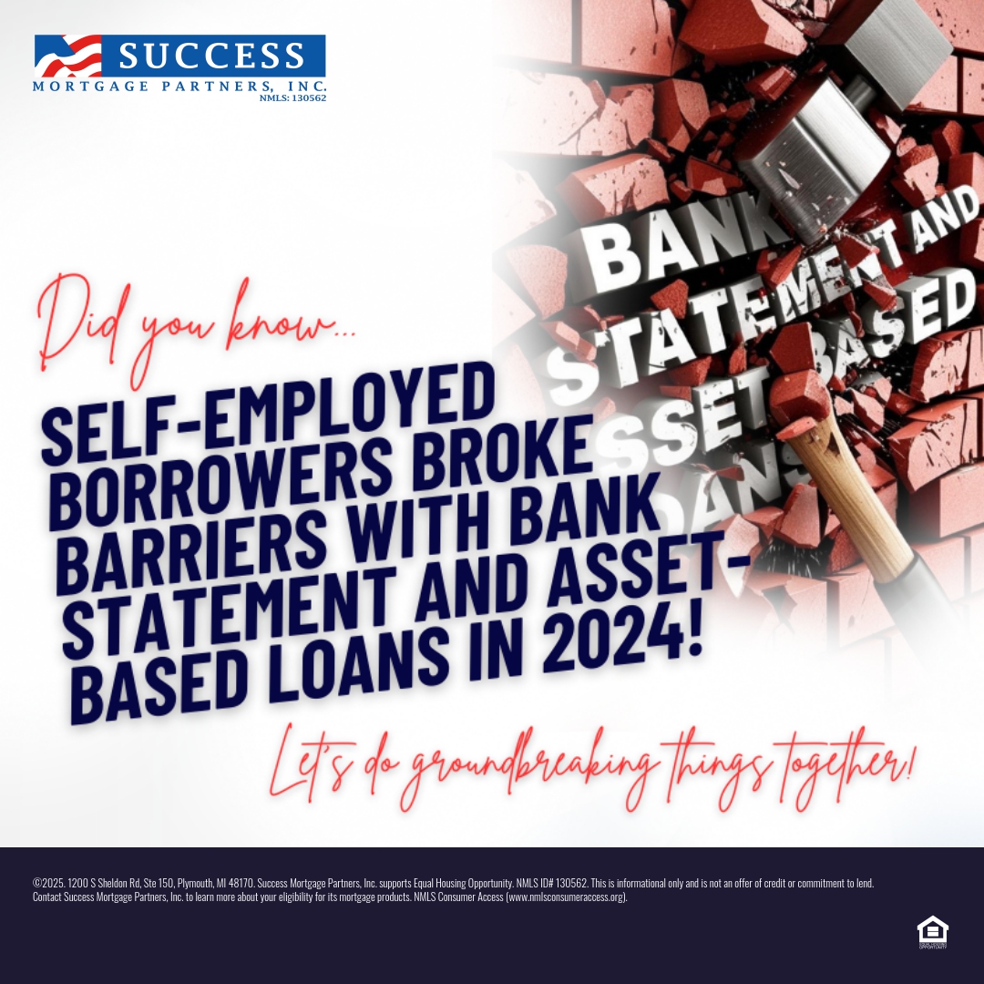 Did you know? Self-employed borrowers broke barriers with bank statement and asset-based loans in 2024! Let's do groundbreaking things together... DM me today. my.successexpress.app/loan-officers/…