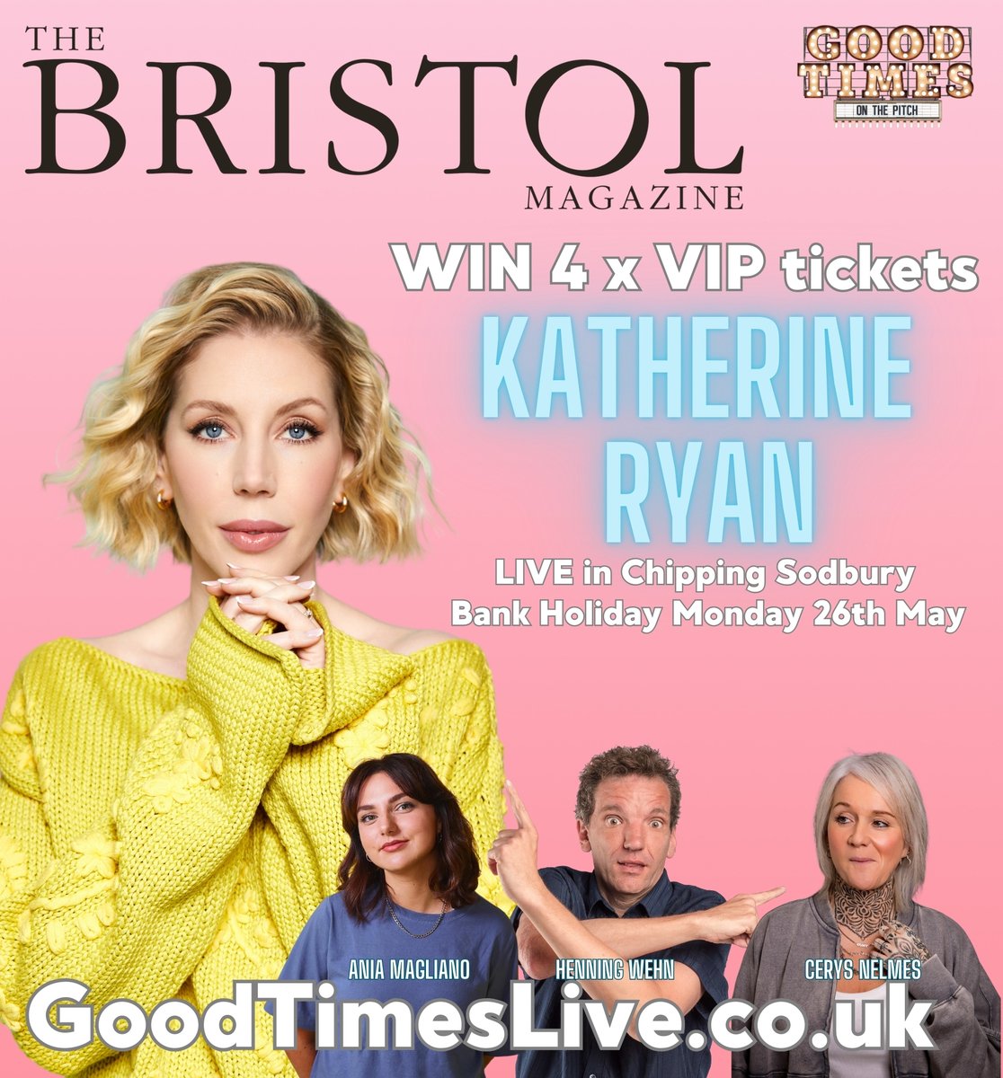 It's competition time, Bristol!

Enter here for your chance to win 4 VIP tickets to see the brilliant Katherine Ryan on 26 May: 
goodtimeslive.co.uk/kr-comp