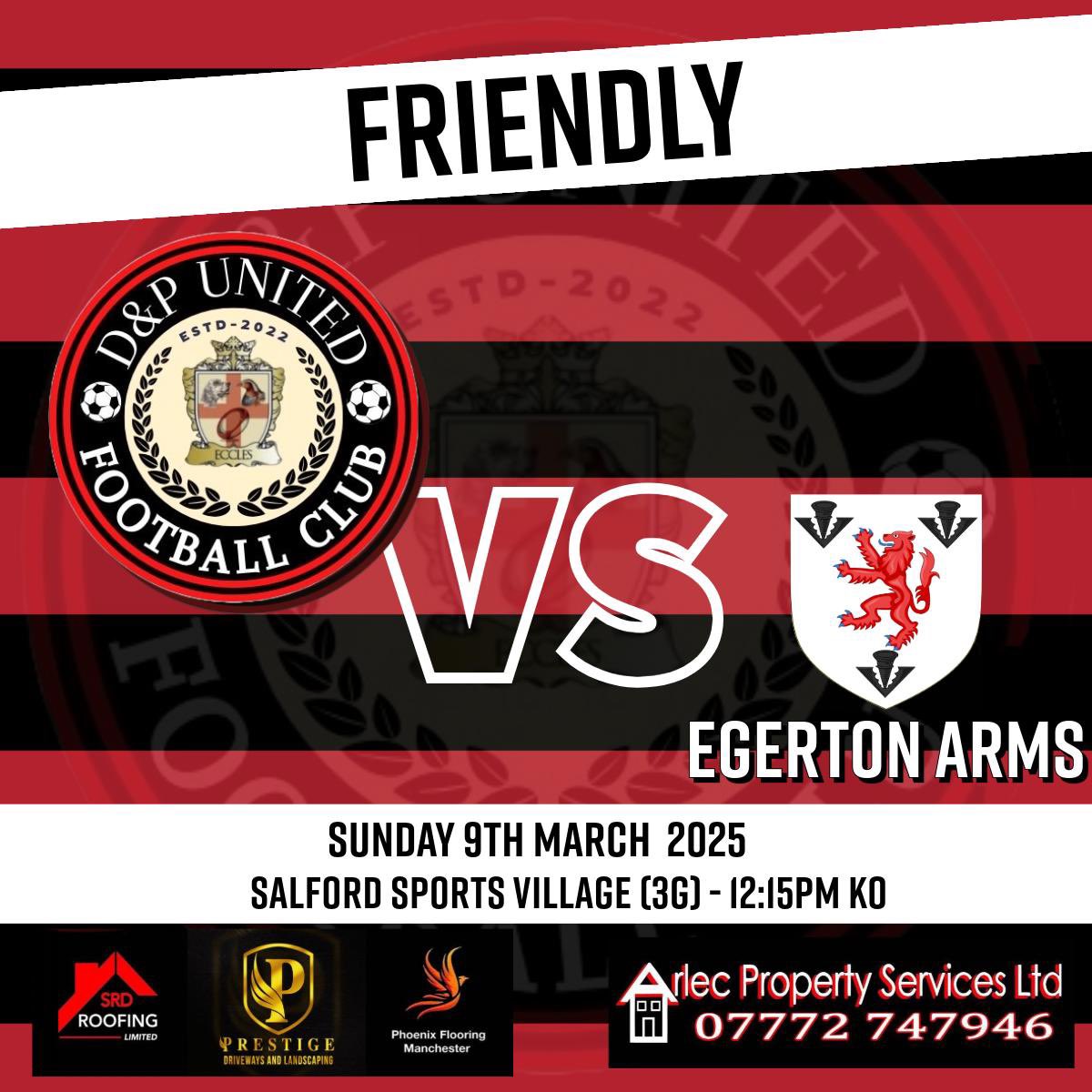 Pre Season Game Four! 🔴⚫️

This Sunday we take on Egerton Arms in what will be our fourth run out of this years pre season 👏🏼 

Club Sponsors;
Arlec Property Services Ltd
SRD Roofing Limited
Prestige Driveway and Landscaping Ltd 
Phoenix Flooring Manchester