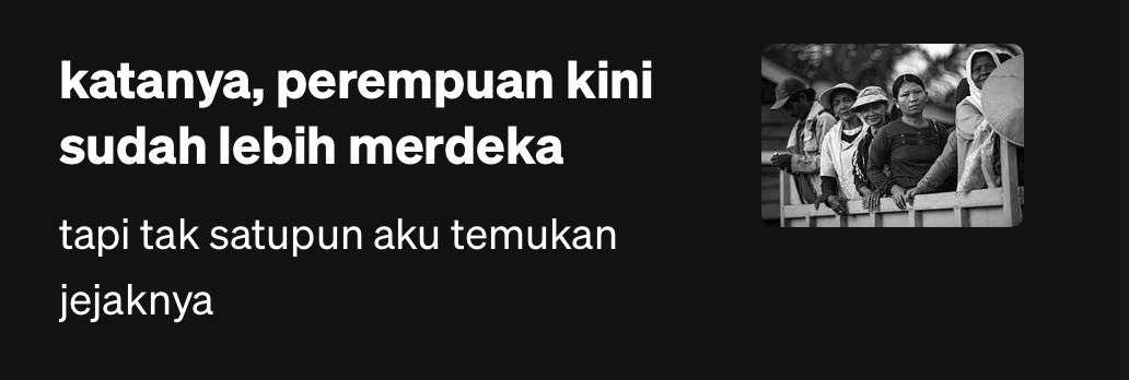 spesial iwd besok, sender mau publish puisi berikut. ada yang mau baca? bisa drop usn yahhh 

/kata