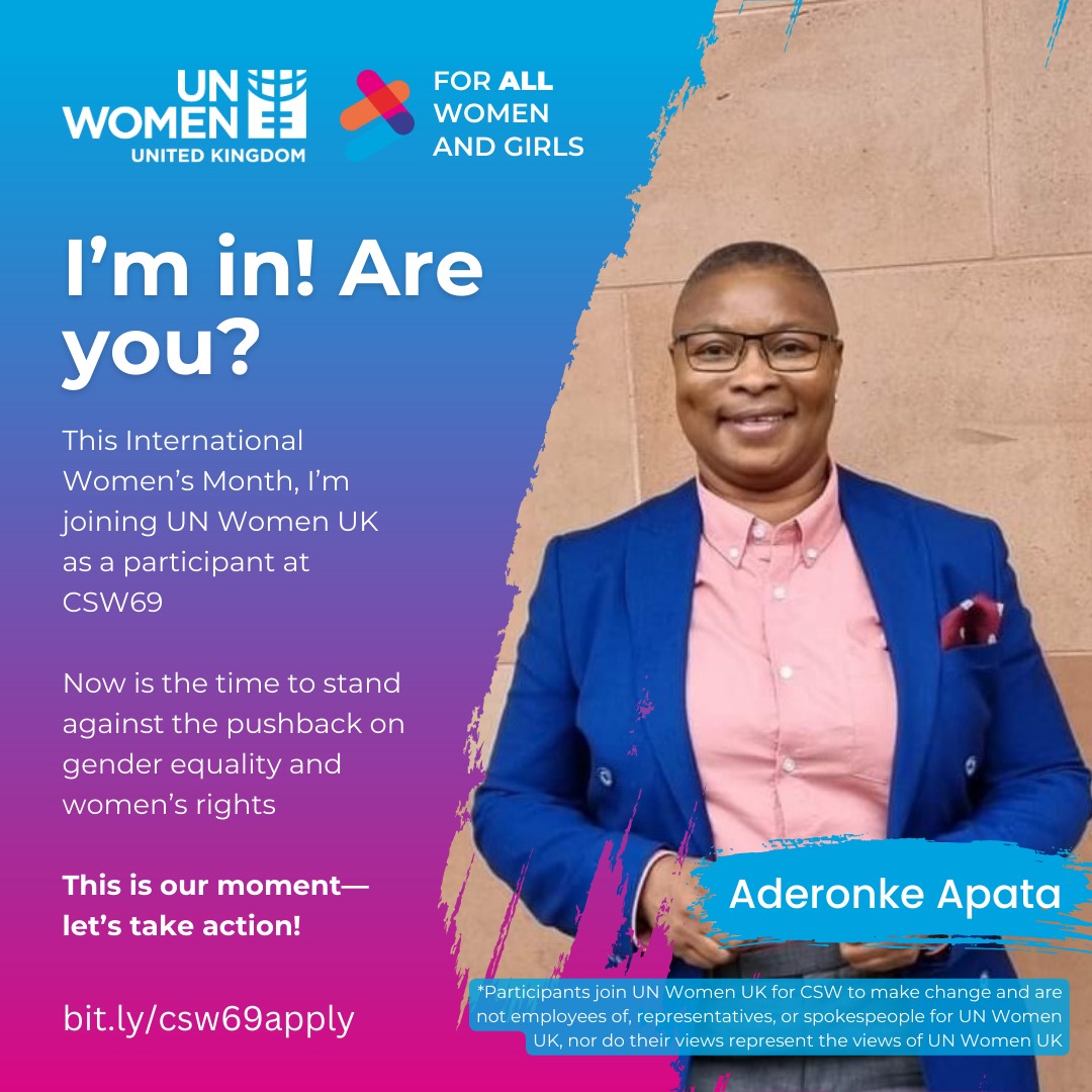 Aderonke Apata (@rock4_ronnie) on Twitter photo I'm so thrilled to be a delegate at this year's UN Women 69th session of the United Nations Commission on the Status of Women (CSW69), themed “For All Women and Girls – Equality. Rights. Empowerment.”
<a href="/UNWomenUK/">UN Women UK</a>
<a href="/AfricanRainbow1/">African Rainbow Family</a>
#genderequality #WomenEmpowerment
#Equality I'm so thrilled to be a delegate at this year's UN Women 69th session of the United Nations Commission on the Status of Women (CSW69), themed “For All Women and Girls – Equality. Rights. Empowerment.”
<a href="/UNWomenUK/">UN Women UK</a>
<a href="/AfricanRainbow1/">African Rainbow Family</a>
#genderequality #WomenEmpowerment
#Equality