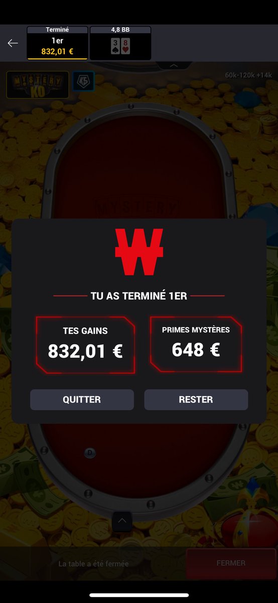 🏆🔥Nouvelle win hier soir sur <a href="/Winamax/">Winamax Poker 🔞</a> après le coaching live sur <a href="/PokerSkillsFR/">PokerSkills</a> ! Et en bonus la plus grosse prime du mystèry KO! 💴 🎉💪