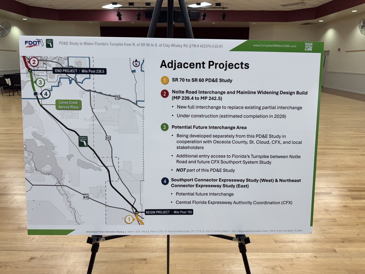 Paula4FLHouse47's tweet photo. 🚧 Keeping Florida Moving! 🚧
Yesterday, Rep. Paula Stark’s office attended the FDOT public meeting on the PD&E Study to widen Florida’s Turnpike from North of SR 60 to South of Clay Whaley Road. 🚗📈
#FLInfrastructure #TurnpikeWidening #FDOT #RoadsMatter https://t.co/ZpbtE8NW7s
