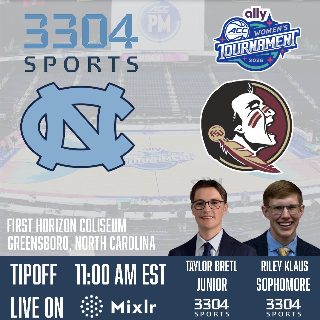 3304 Sports (@3304sports) on Twitter photo π <a href="/uncwbb/">Carolina Women's Basketball</a> π <a href="/fsuwbb/">FSU Women's Basketball</a>
π Greensboro, NC
π Tipoff - 11:00 AM EST
ποΈOn the call
<a href="/TaylorBretl/">Taylor Bretl</a>
<a href="/RileyRedzone/">Riley Klaus</a>
π» Listen live on Mixlr
3304sports.mixlr.com/events/4088873 π <a href="/uncwbb/">Carolina Women's Basketball</a> π <a href="/fsuwbb/">FSU Women's Basketball</a>
π Greensboro, NC
π Tipoff - 11:00 AM EST
ποΈOn the call
<a href="/TaylorBretl/">Taylor Bretl</a>
<a href="/RileyRedzone/">Riley Klaus</a>
π» Listen live on Mixlr
3304sports.mixlr.com/events/4088873