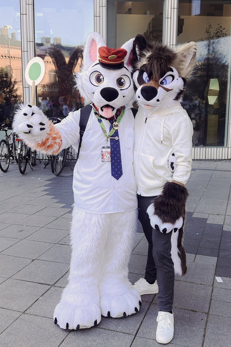 I finally got to meet <a href="/B_railway_dog/">Bolt Railway Dog 🚂</a> - one of the cutest doggos out there! x/3
📸: <a href="/mtf_maylon/">Maylon</a>
#FursuitFriday #nfc25