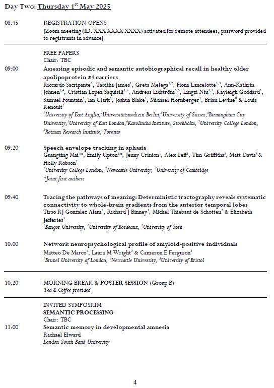 BNS_Neuropsych's tweet image. And… 🎉Programme for Day Two of the @BNS_Neuropsych #BNSSpringMeeting. 🧠