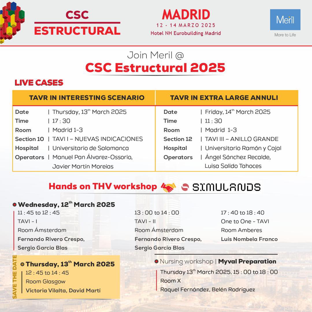La semana que viene, Meril tiene el placer de participar en el congreso estructural de cardiologia intervencionista #CSC2025 en Madrid. Os esperamos!!!