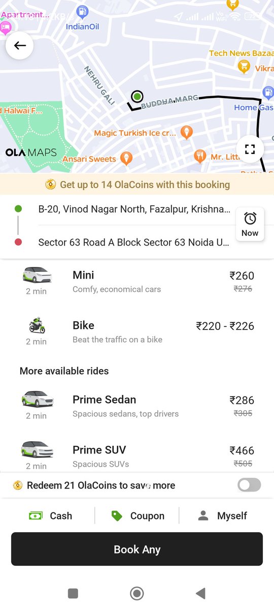cnitins's tweet photo. @Olacabs @ola_supports @bhash 
How much do you people want to loot? You guys should see the ride price of both the bike and car. I am not able to understand how your system is working. https://t.co/tE4r2MwhEK