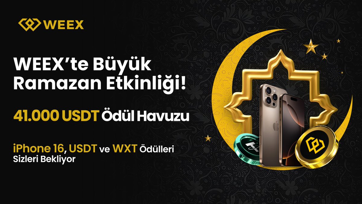 🌙 WEEX’te Ramazan Coşkusu Büyük Etkinlikle Başlıyor! 🎉

💰 41,000 USDT Ödül Havuzu!
📱 iPhone 16, USDT ve WXT Ödülleri Sizi Bekliyor!

Nasıl Katılınır?
⭐ Etkinlik 1 - Yeni Kullanıcılara Özel: 200 USDT yatırın &amp; 200 USDT işlem yapın 💸 10,000 USDT ödül havuzundan pay alın!
⭐
