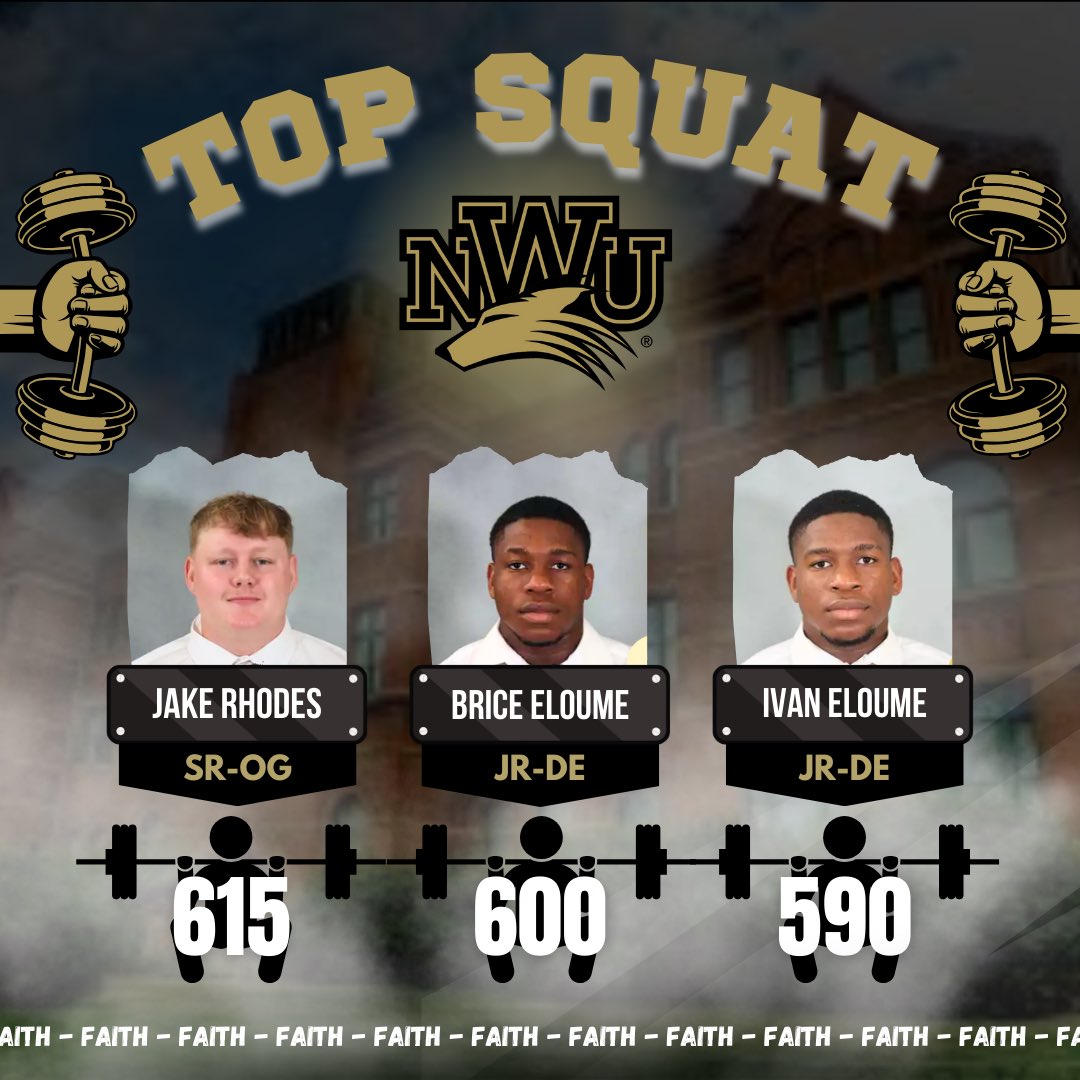 NWUFootball's tweet photo. Talk about moving some weight‼️🐺
Congratulations to these #PWOLVES on their stellar squat performances🏋️🚨
#FAITH x #YIPYIP https://t.co/3mCjPykupc