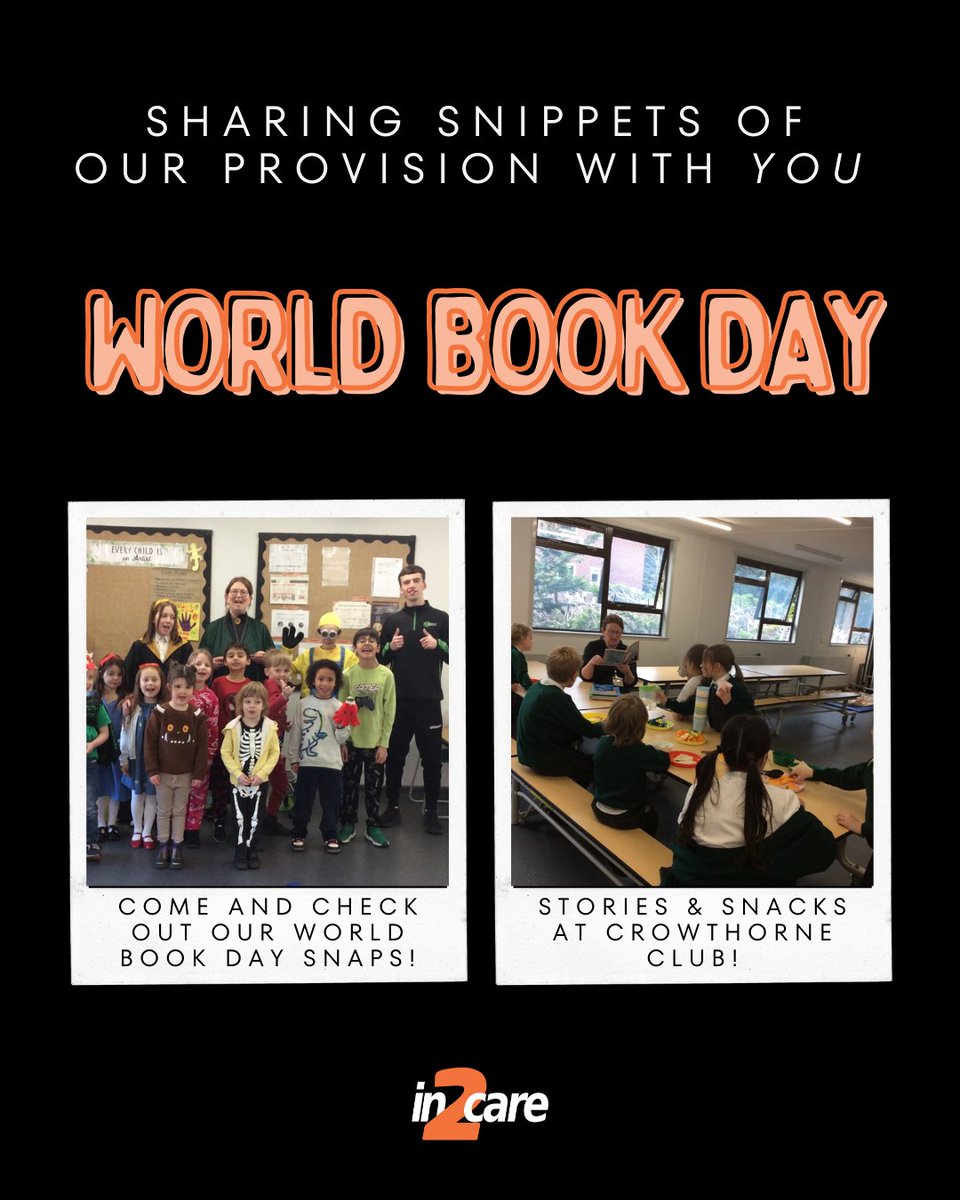 in_2_care's tweet photo. World Book Day 📚 

Dress up, stories over a yummy snack, a Dr Seuss corner &amp; making bookmarks for our favourite books at @CrowthorneCofE  and Dr Seuss paintings and Book Posters at @WexhamPS 🧡 https://t.co/gZgYRI4Xre
