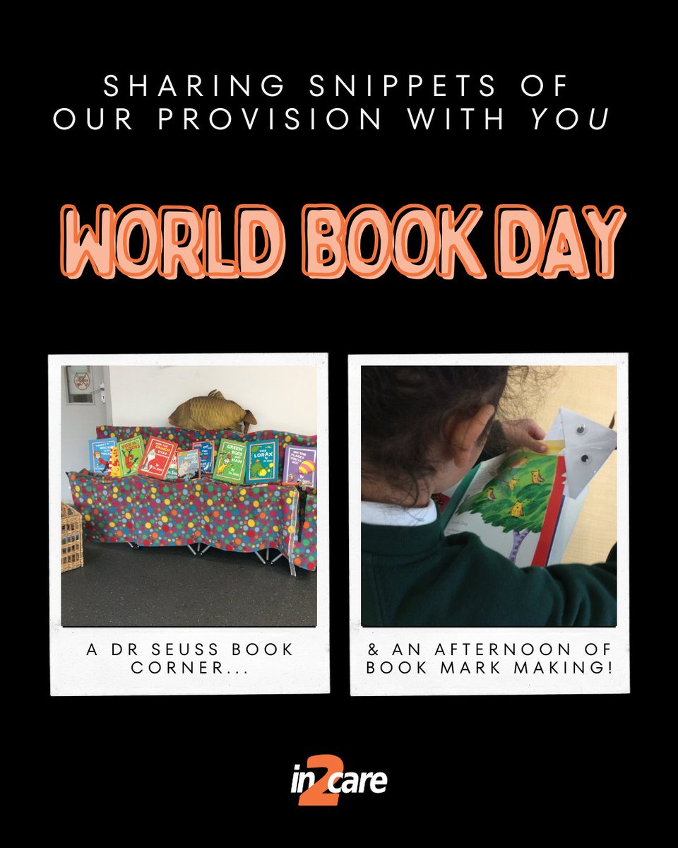 in_2_care's tweet photo. World Book Day 📚 

Dress up, stories over a yummy snack, a Dr Seuss corner &amp; making bookmarks for our favourite books at @CrowthorneCofE  and Dr Seuss paintings and Book Posters at @WexhamPS 🧡 https://t.co/gZgYRI4Xre