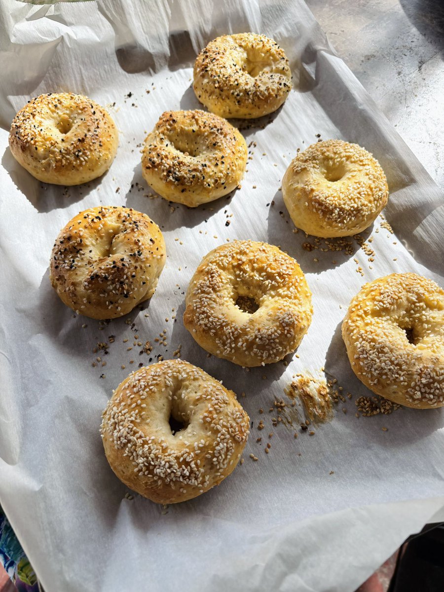cyndeezy's tweet photo. Obsessed with these greek yogurt bagels. I have made them every other day this week! 

My favorite toppings are cream cheese, smoked salmon, with pickled onions 😮‍💨 https://t.co/yD6VjpmLlF