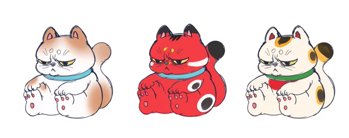 うちのねこをモデルに描いたむっつりねこズ 