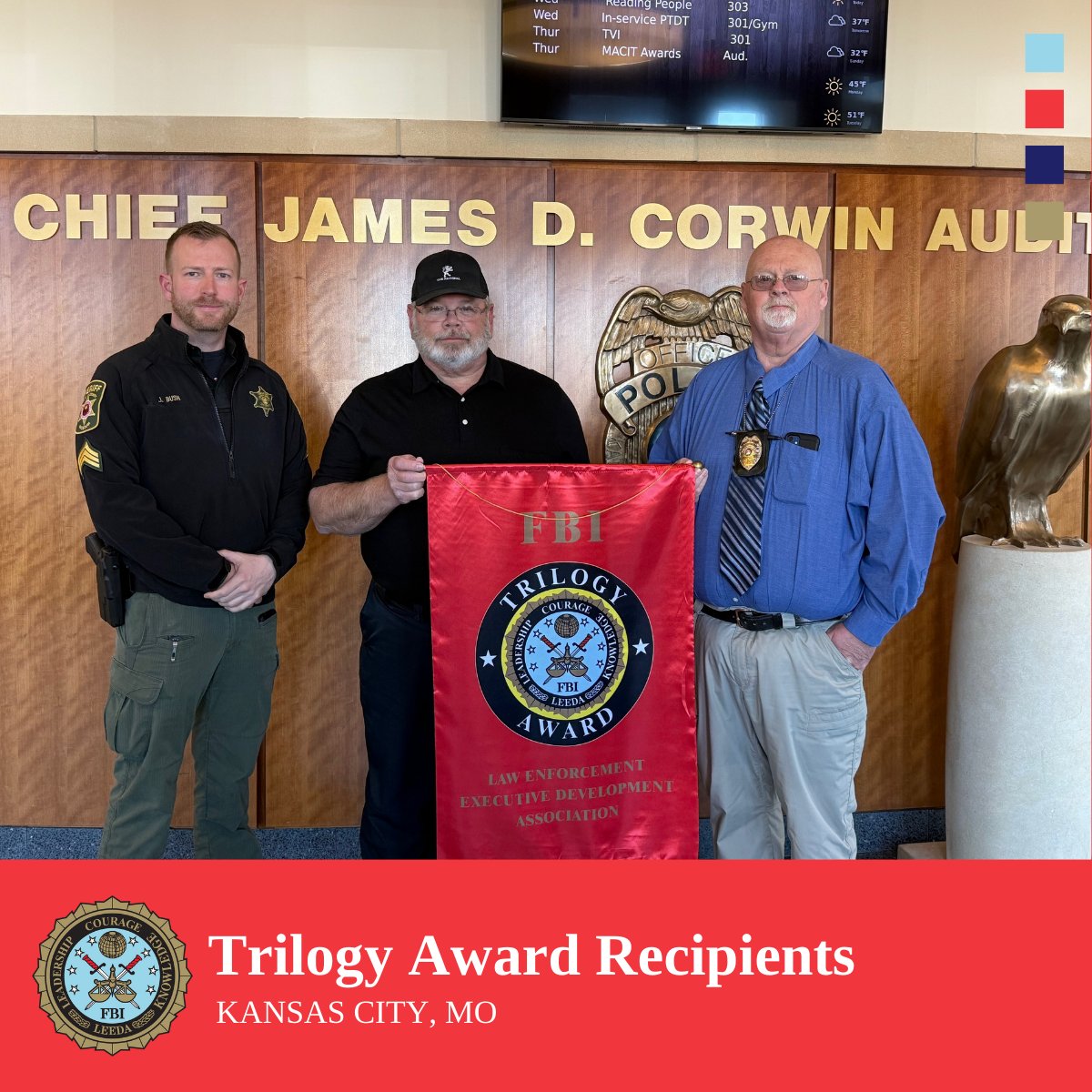 Congratulations to the Executive Leadership Institute graduates and the Trilogy Award recipients in Kansas City, MO! Thank you to Sheriff Will Akin and the Clay County Sheriff's Office for hosting this course! FBI-LEEDA instructor Sean Whent led this course.