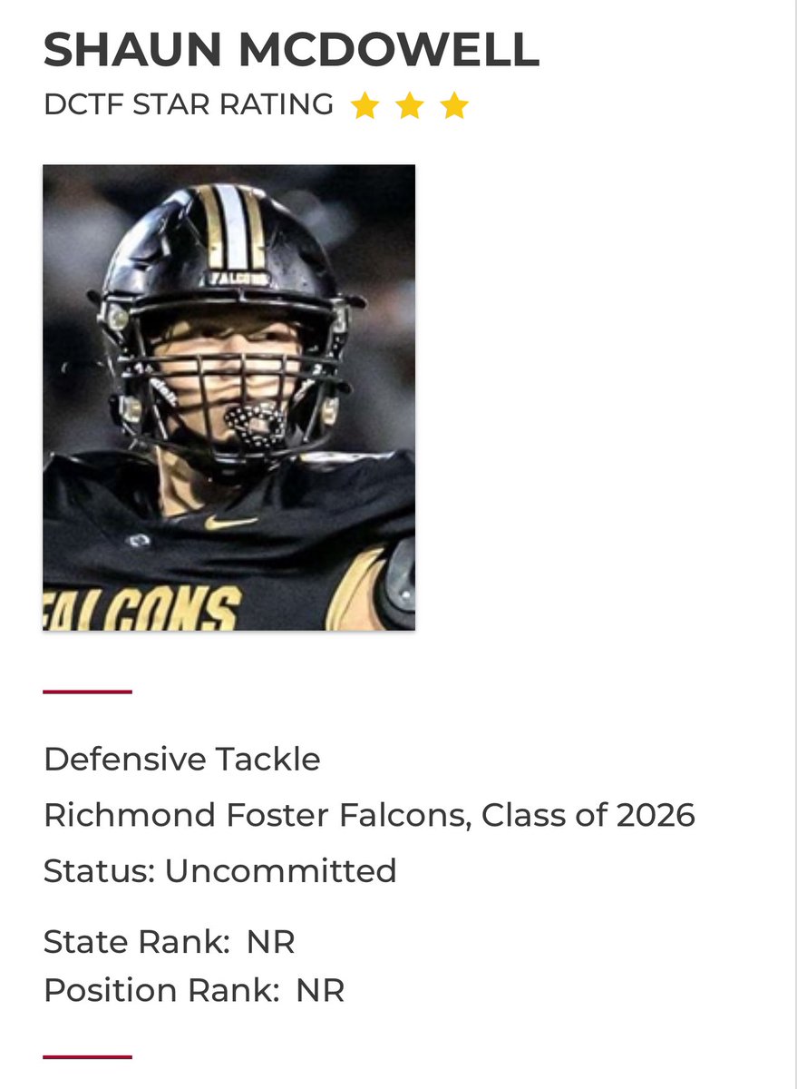 Shaun “Bubba” Mcdowell 2026 DL (@shaunmcdowell12) on Twitter photo #AGTG Thankful and Blessed to receive a 3 Star Rating by <a href="/dctf/">Dave Campbell's — TexasFootball.com</a>
<a href="/CoachShaneHanks/">Shane Hanks</a> <a href="/Coach_JDavidson/">Justin D. Davidson, M. Ed.</a> <a href="/CoachJonesFHS/">Coach Kent Jones</a> <a href="/GPowersScout/">Greg Powers 🏟️</a> #AGTG Thankful and Blessed to receive a 3 Star Rating by <a href="/dctf/">Dave Campbell's — TexasFootball.com</a>
<a href="/CoachShaneHanks/">Shane Hanks</a> <a href="/Coach_JDavidson/">Justin D. Davidson, M. Ed.</a> <a href="/CoachJonesFHS/">Coach Kent Jones</a> <a href="/GPowersScout/">Greg Powers 🏟️</a>