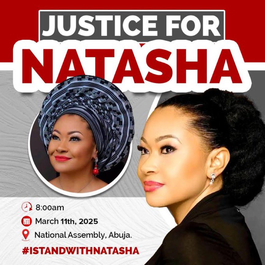 The COUNTDOWN has begun. Please get ready and let's meet out for a peaceful protest. Senator Natasha has the right to a fair hearing and also has the right to be given all her Senate privileges. 😊😊🙏🏾

Thank you Anon X user. #IStandWithSenatorNatasha #WeWillNotBeSilenced