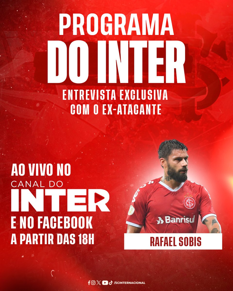 SCInternacional's tweet image. Sextou com @rafaelsobis no Programa do Inter! Tá tudo lá: carreira, Gre-Nais, Gauchão 2025 e muito mais. 🇦🇹💥

🎥  Confere aí: youtube.com/live/cO0CG9MW5… 👊 #VamosInter
