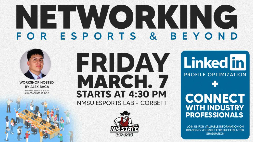 It's time to get networking #AggieNation! 

Join us this afternoon for a #LinkedIn workshop hosted in the Esports Lab! Learn about how to prepare yourself for life after college today! #GoAggies