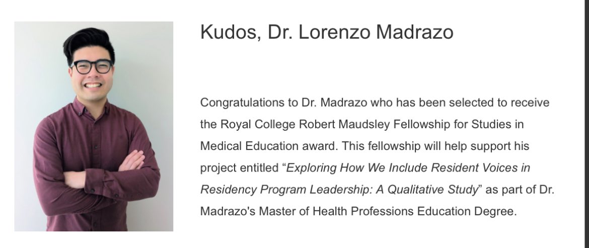 Ottawa GIM (@gimottawa) on Twitter photo We are so proud of <a href="/LorenzoMadrazo/">Lorenzo Madrazo</a> who was awarded the Robert Maudsley Fellowship from <a href="/Royal_College/">The Royal College</a>!!! Another huge accomplishment 🥳 We are so proud of <a href="/LorenzoMadrazo/">Lorenzo Madrazo</a> who was awarded the Robert Maudsley Fellowship from <a href="/Royal_College/">The Royal College</a>!!! Another huge accomplishment 🥳