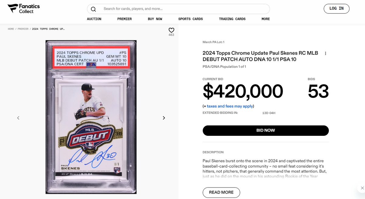 Does this card sell for $2M+?

That would more than 10% of what the Pirates spent on actual, real-life players this offseason.

Wild.