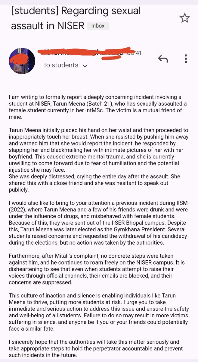 Niserite69's tweet photo. Dude literally raped a junior girl. Will @niser_official administration take action now? Higher authorities @DAEIndia @hbni_alerts take note of it
@pranayswain @bedangamohanty @GhoshNISER do something sir @odisha_police @spkhordha time to be in action sir @NCWIndia @pariforindia https://t.co/3WJdvfWUaK