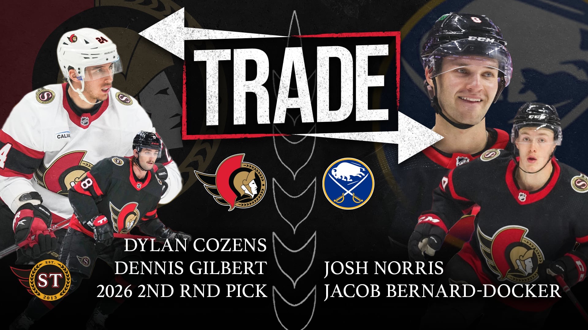 SENS TALK on X: "Josh Norris and Jacob Bernard-Docker TRADED, Dylan Cozens and Dennis Gilbert ACQUIRED BY The Ottawa Senators! I provide my immediate reaction to today's blockbuster move, take a look